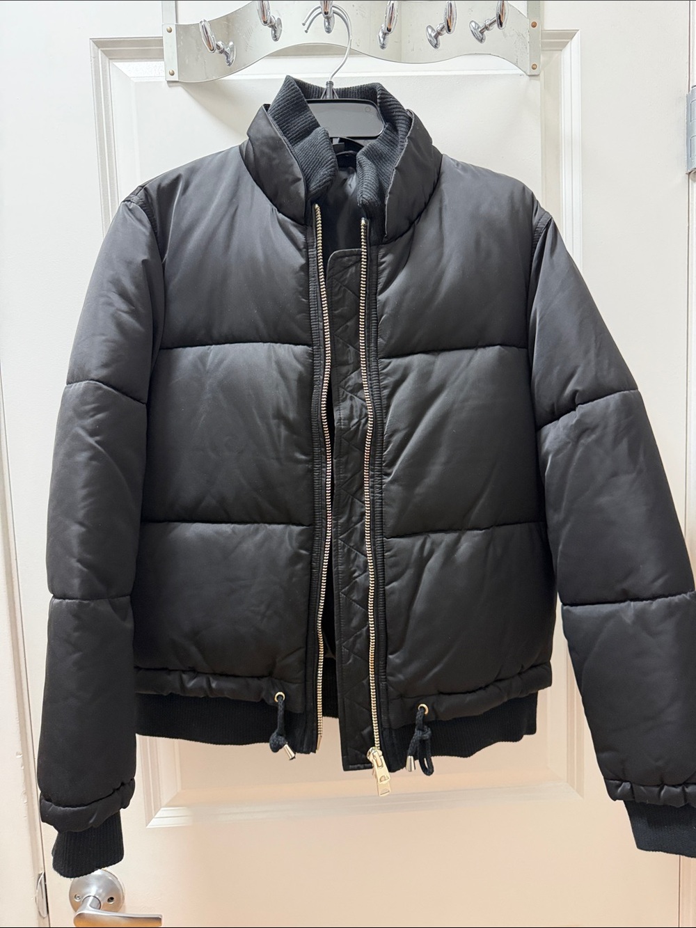 Topshop Black Quilted Puffer Jacket with Rib Trim